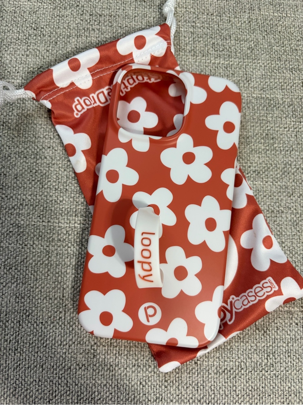 Loopy Case Kids Phone Grip Case with Strap - Red & White Floral